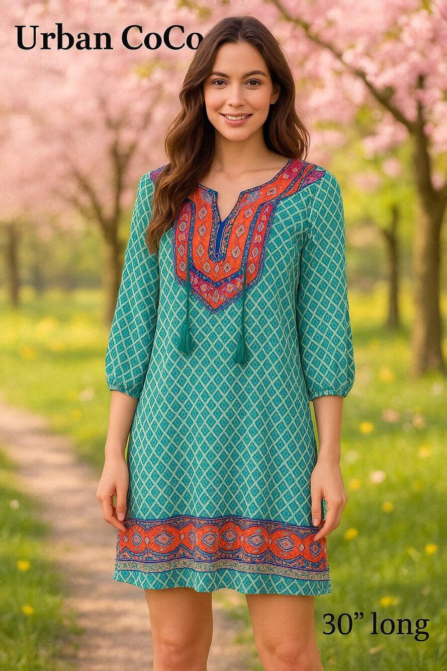 Urban Coco Teal Green Boho Dress Sz. L
